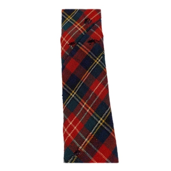 VTG Ugly Christmas Wool Plaid Tie Party Red Greenish Black Novelty w/ Moth Holes - Picture 8 of 12